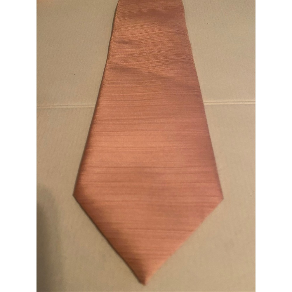 Hi-Tie Mens Silk Necktie Salmon Pink Coral Textured Ribbed Hand Tailored Italy